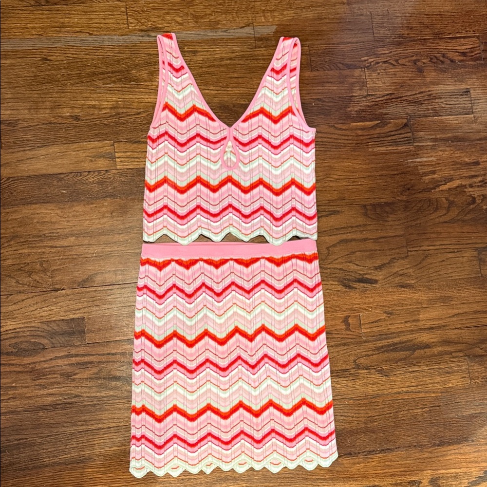 Torn by Ronny Kobo Pink and Red Zigzag Mini Dress set
